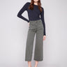 Spruce-colored cropped pants featuring a flare fit and crafted from stretch twill fabric for comfort by Charlie B.