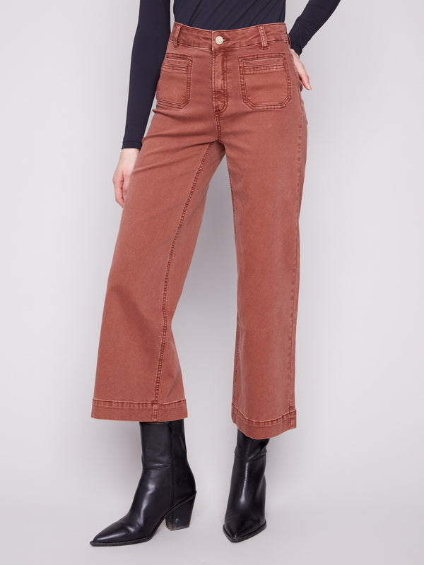 Flare fit sepia cropped pants, perfect for versatile styling options by Charlie B.