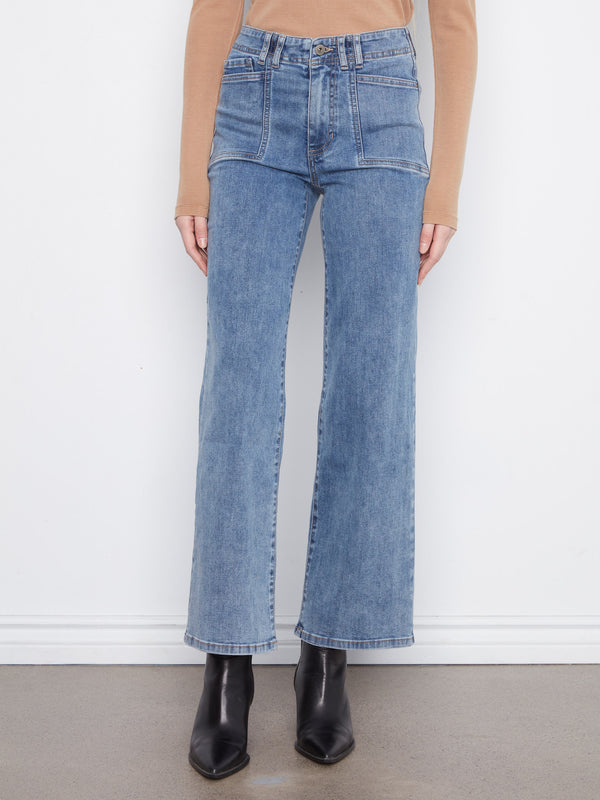 Patch Pocket Wide Leg Jeans - Medium Blue
