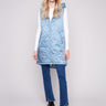 Quilted Oxford long vest featuring a zipper front closure and elegant design by Charlie B.