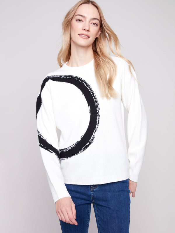 Placed Jacquard Crew Neck Sweater - Ecru