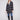 Navy plaid boucle coat featuring a tailored collar and elegant design by Charlie B.