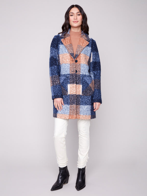 Moonlight plaid boucle knit coat featuring a stylish tailored collar and elegant design by Charlie B.