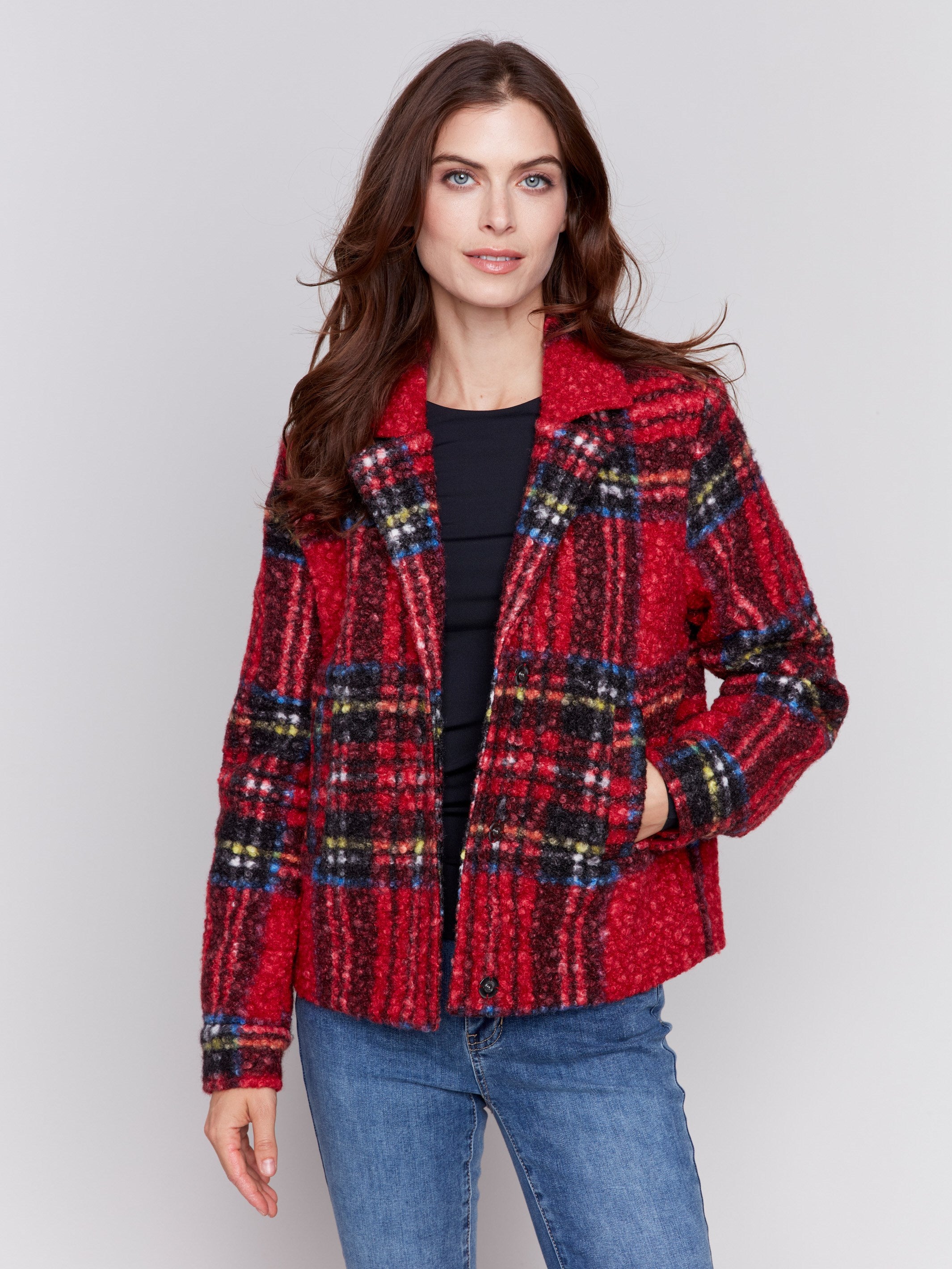 Plaid red coat store