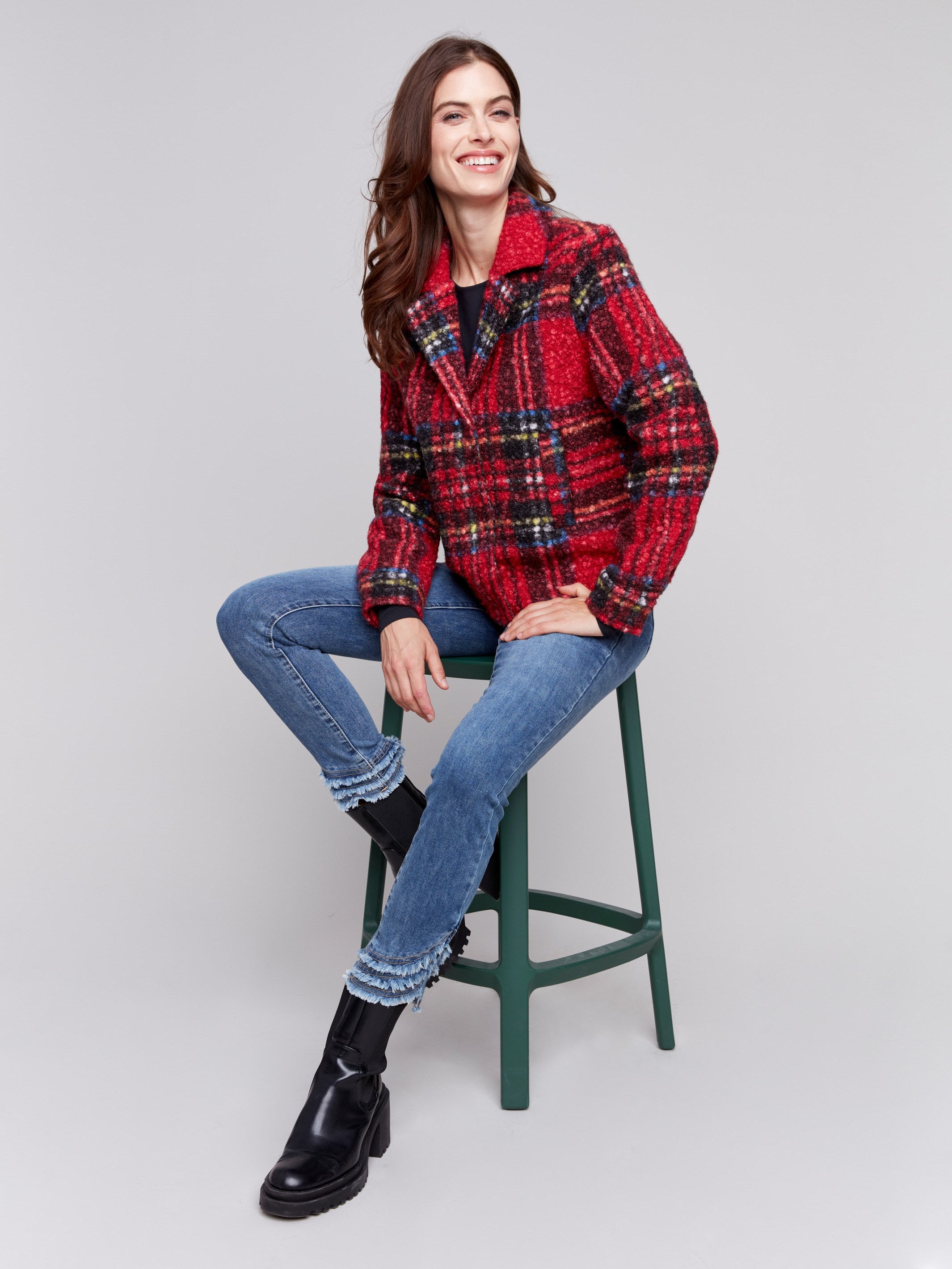 Plaid short coat hotsell