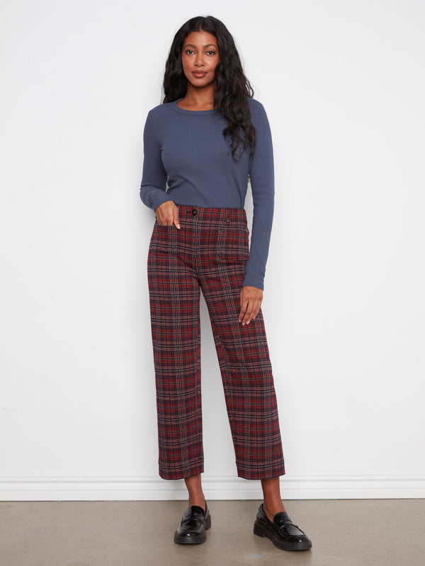 Pantalon à jambe large en ponte à carreaux avec poches plaquées - Équestre