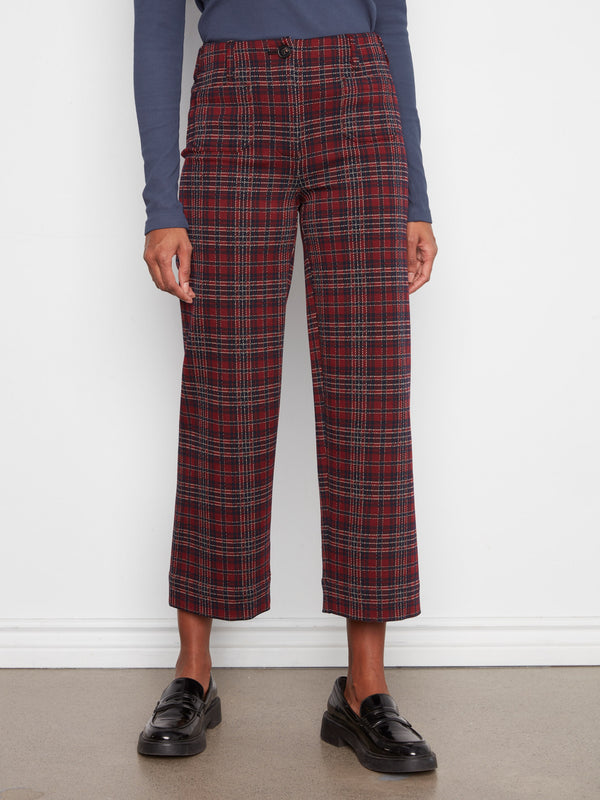 Pantalon à jambe large en ponte à carreaux avec poches plaquées - Équestre