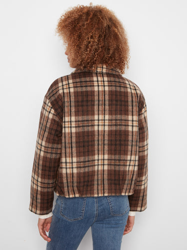 Chic brown bomber jacket crafted from soft wool blend with stylish shirt collar detail by Charlie B.