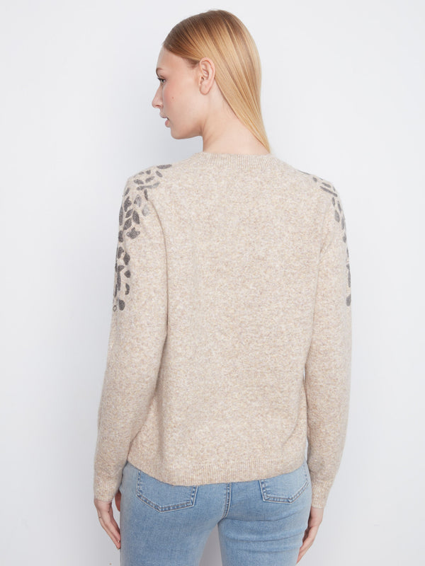 Plush Sweater With Sequin Shoulder Detail - Heather Latte