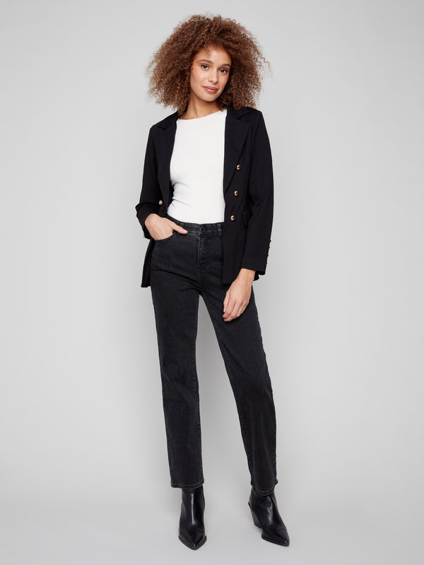 Stylish black blazer crafted with attention to detail, offering versatility and elegance in every wear by Charlie B.