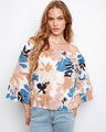 Chic off-the-shoulder top with a floral pattern, featuring elegant 3/4 sleeves for a stylish look by Charlie B.