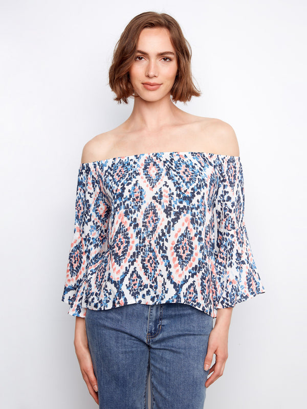 Printed 3/4 Sleeve Off-Shoulder Blous- Nomad
