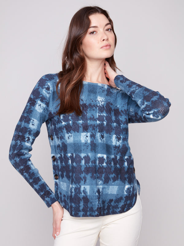 Chic boat neck sweater adorned with a distinctive shadow print, ideal for any occasion by Charlie B.