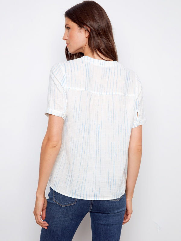 Printed Bubble Cotton Blouse - Stripes