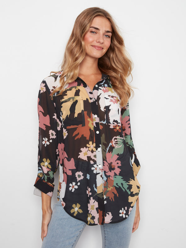 Blouse imprimée à boutons - Fleur