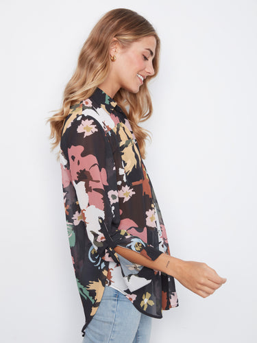 Button-up shirt showcasing a front tie option that adds a playful touch to your look by Charlie B.