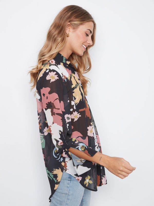 Blouse imprimée à boutons - Fleur