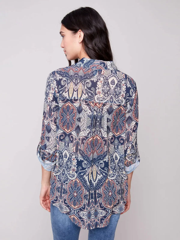Printed Button-Up Blouse - Jolly