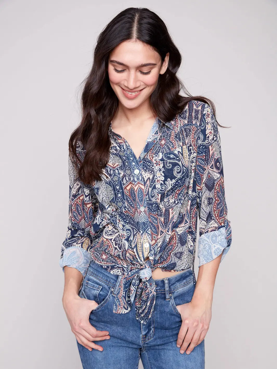 Printed Button-Up Blouse - Jolly
