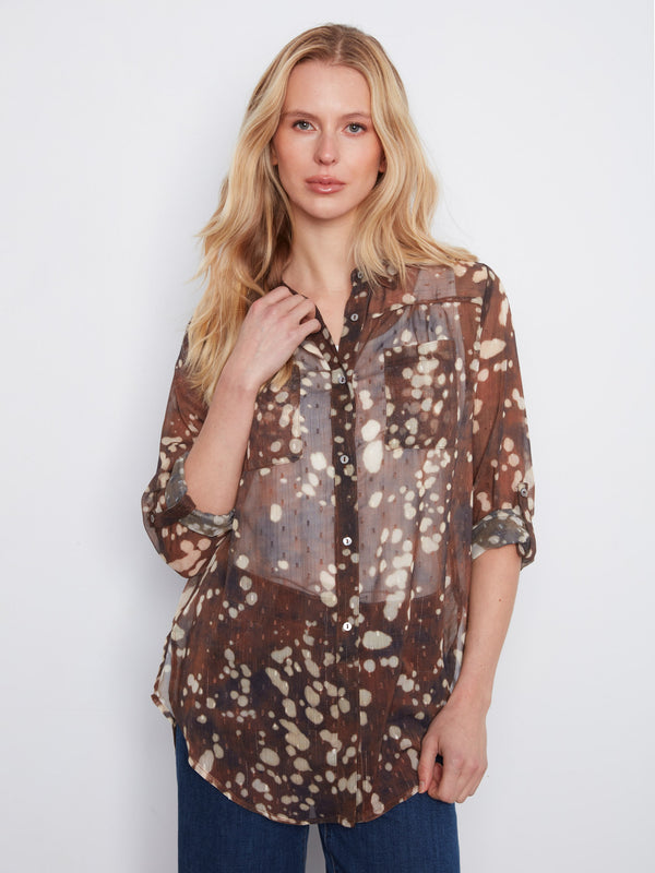Blouse imprimée à boutons - Tacheté