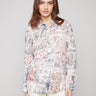 Long sleeve shirt with intricate toile patterns featuring button-down design and foldable cuffs by Charlie B.