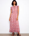 Floral maxi dress with a charming notched neckline and delicate front tie, adding an elegant touch by Charlie B.