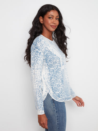 Stylish long-sleeve top with a unique pattern, made from soft 100% cotton fabric for everyday wear. By Charlie B.