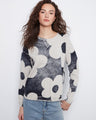 Navy and white graphic print sweater with a crew neckline, featuring drop shoulders for a relaxed fit by Charlie B.