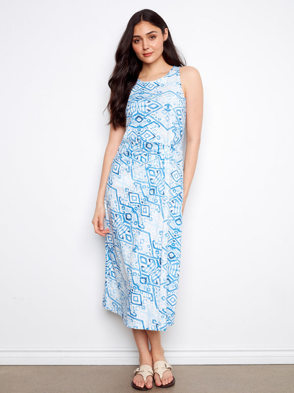Robe en coton imprimé avec nœud décoratif - Bordure