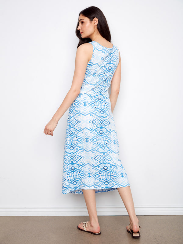 Robe en coton imprimé avec nœud décoratif - Bordure