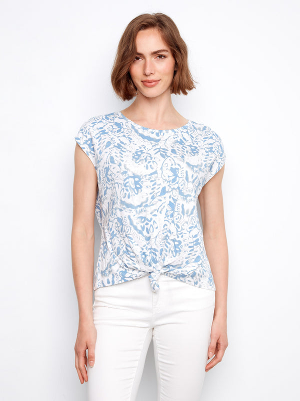 Printed Cotton Front Knot Top - Mystic