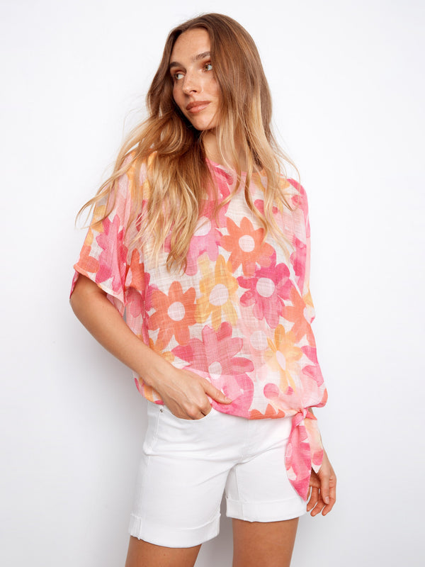 Printed Cotton Gauze Blouse With Side Tie - Dandy