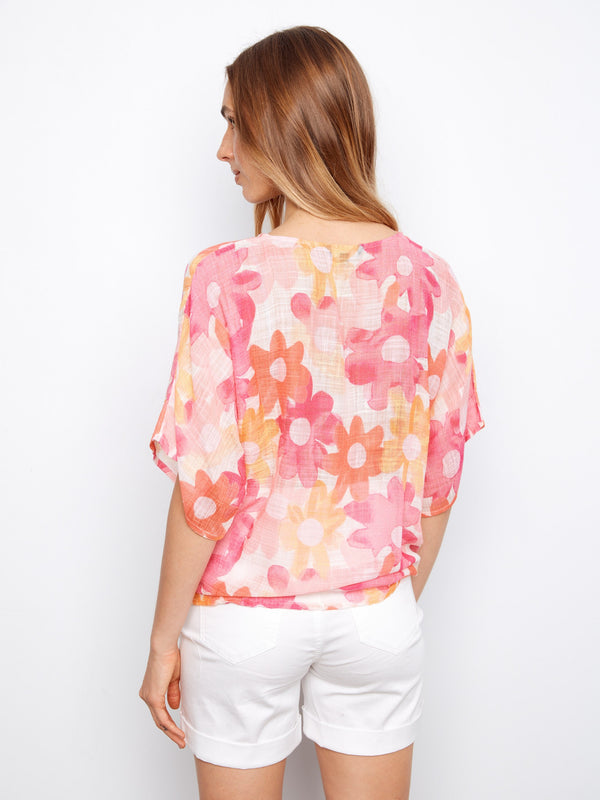 Printed Cotton Gauze Blouse With Side Tie - Dandy