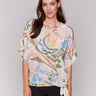 Abstract pastel pattern blouse with a crew neck by Charlie B.