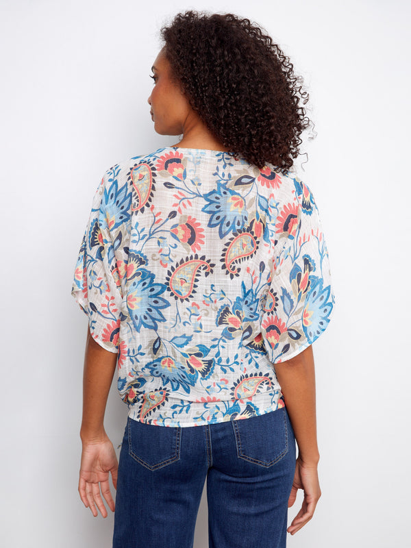 Printed Cotton Gauze Blouse With Side Tie - Rio
