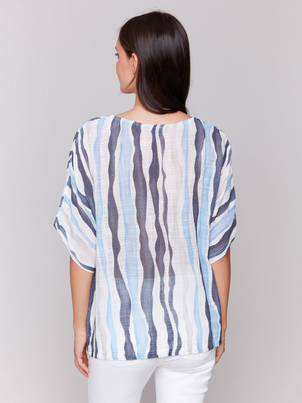 Relaxed fit blouse with surf and white wavy stripes by Charlie B.