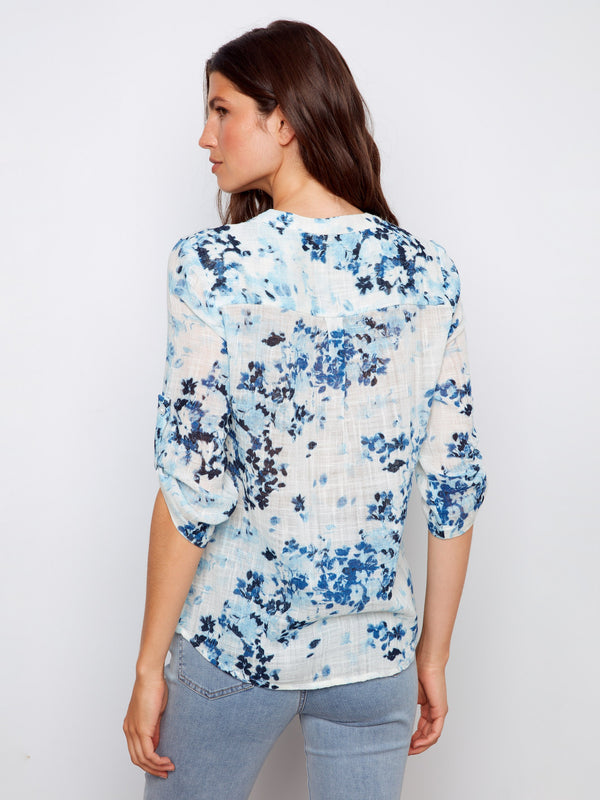 Printed Cotton Gauze Half-Button Blouse - Meadow