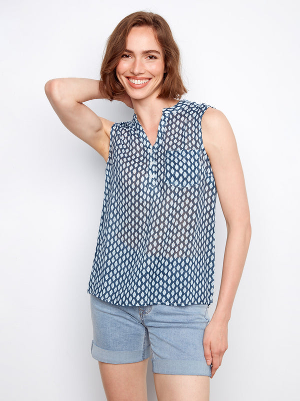 Printed Cotton Gauze Sleeveless Shirt - Mini