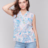 V-neck top with vibrant paisley print and sleeveless design, by Charlie B.