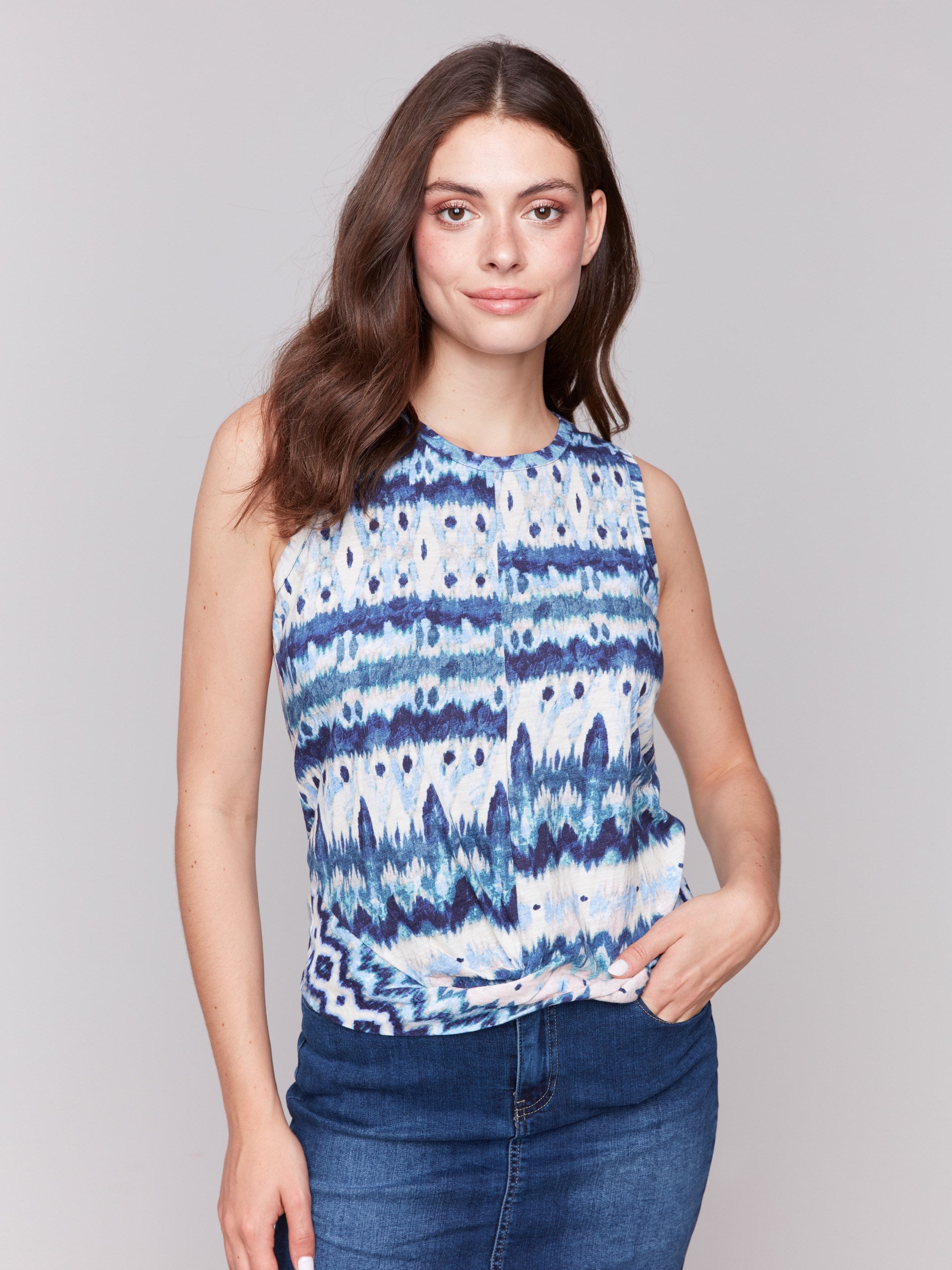 Blue and white tank top with crew neckline by Charlie B.