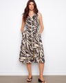 Abstract print midi dress with hidden pockets and a stylish V-neckline by Charlie B.
