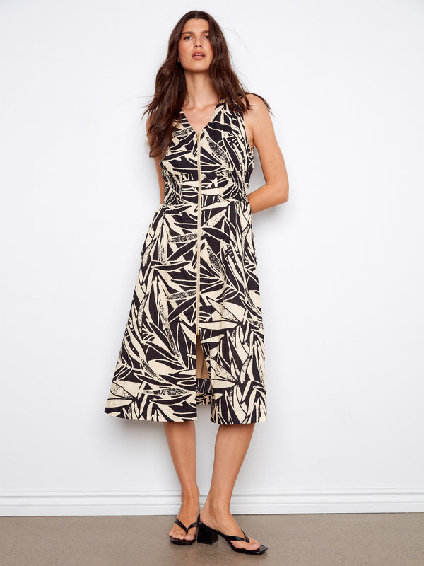 Printed Cotton Voile Front-Zip Midi Dress - Luna