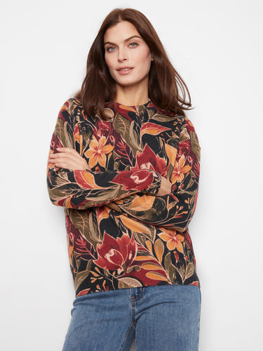 Floral sweater with a classic crew neckline, perfect for casual outings. Designed by Charlie B.