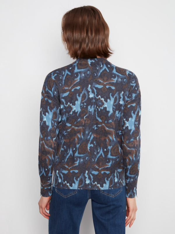 Printed Crew Neck Sweater With Sleeve Zippers - Nocturne