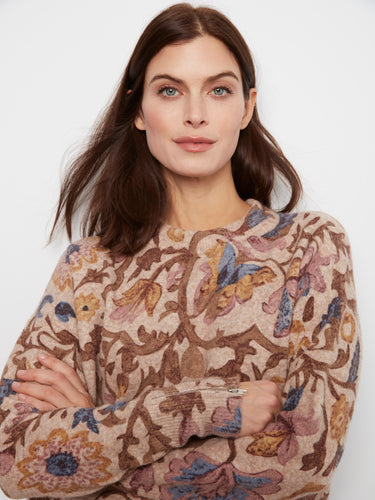 Sweater with abstract floral design in beige tones, crafted with a comfortable crew neckline by Charlie B.