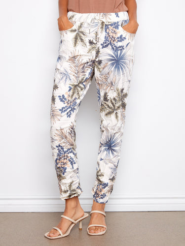 These jogger pants feature an elastic waistband with drawstring, offering comfort and style in floral prints by Charlie B.