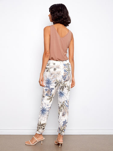 Jogger pants featuring a regular rise in vibrant florals, perfect for casual outings or relaxed settings by Charlie B.