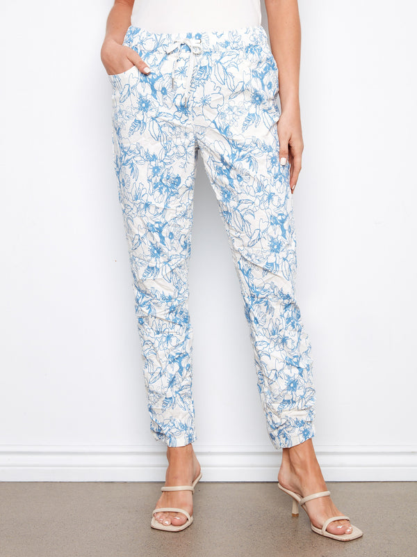 Printed Crinkle Jogger Pants - Coast