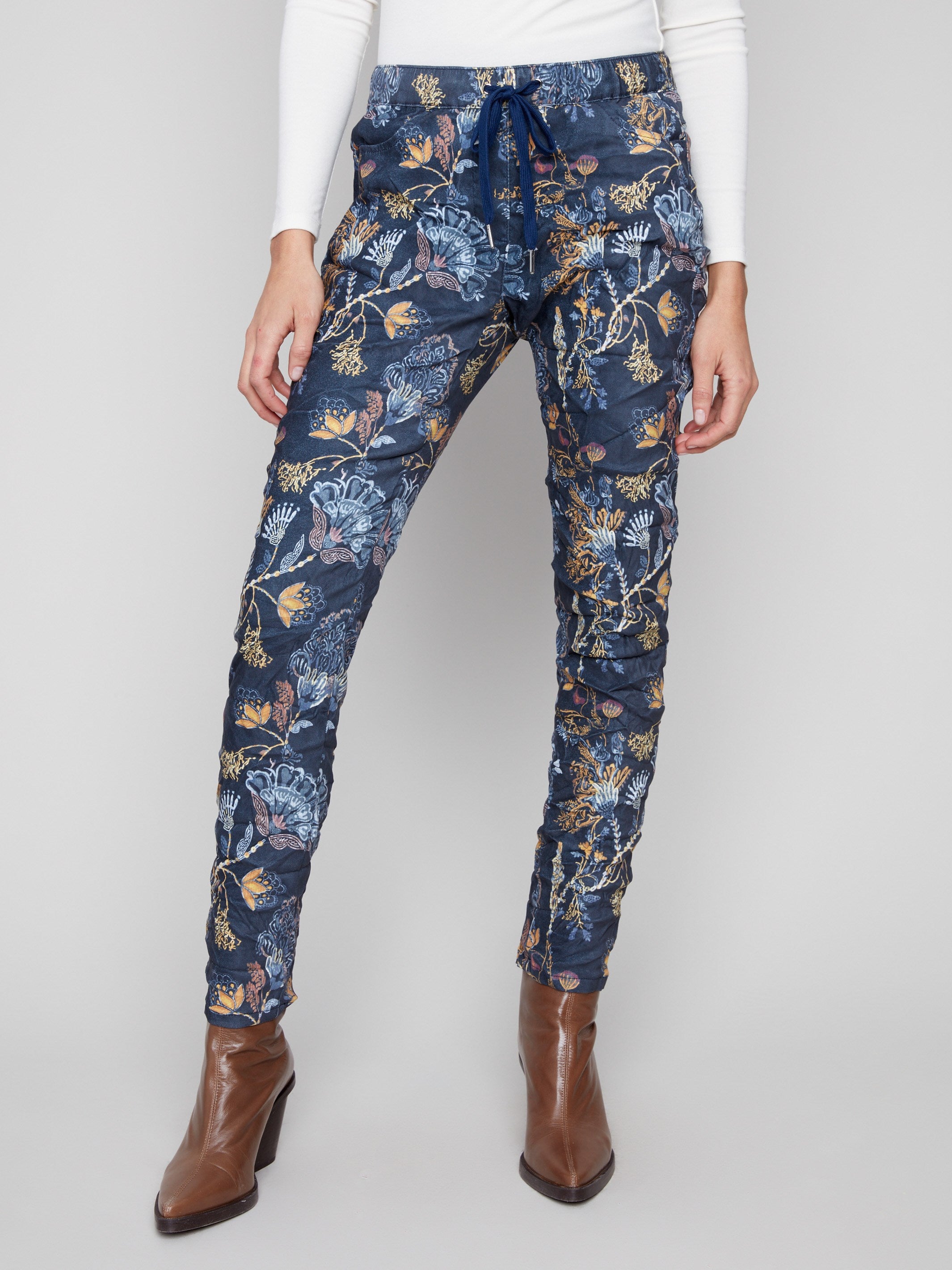 Jogger pants in a bohemian print with side pockets, featuring long length and regular rise for versatile styling by Charlie B.