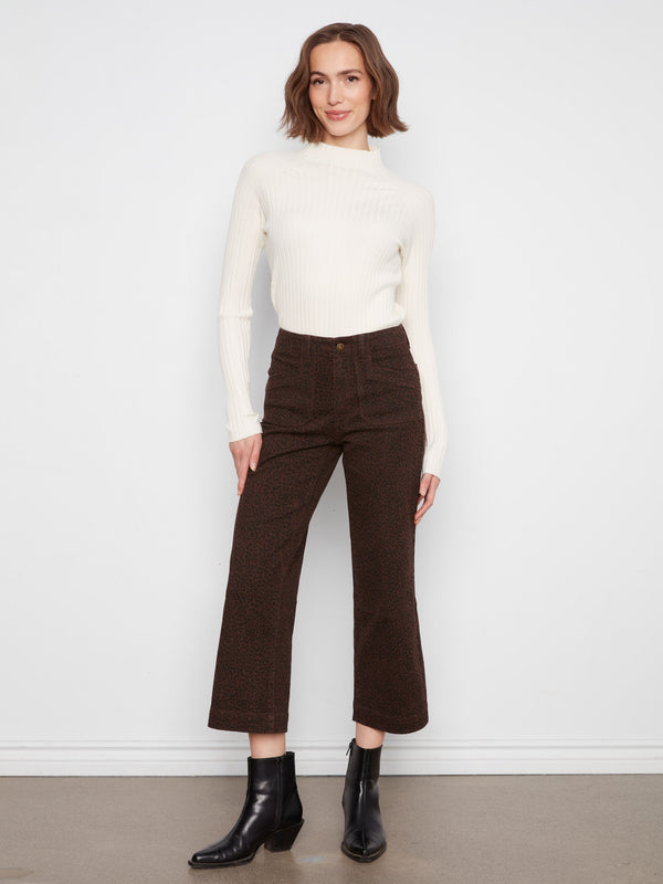 Pantalon écourté extensible à jambe large - Léopard